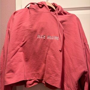 Hot Mom Embroidered Crop Hoodie